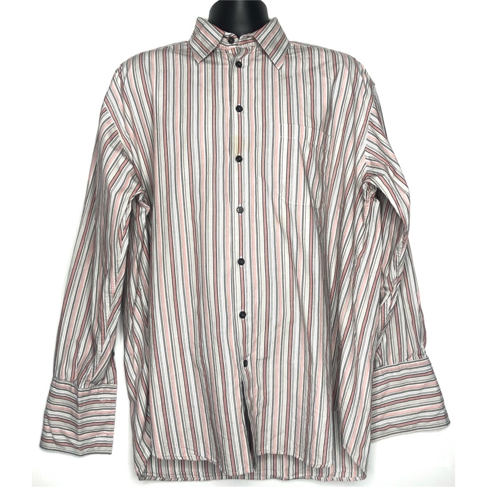 Claiborne Multicolor Striped Cotton Dress Shirt XL
